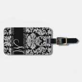 ヴィンテージダマスクパターンとモノグラム白黒 ラゲッジタグ (正面横)