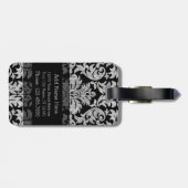 ヴィンテージダマスクパターンとモノグラム白黒 ラゲッジタグ (裏面横)