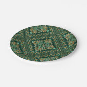 ヴィンテージダマスクパターン – エメラルドグリーンと金ゴールド ペーパープレート (アングル)