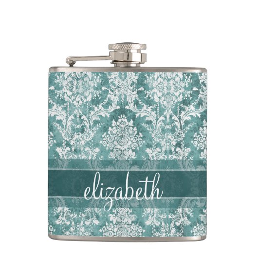 ヴィンテージダマスクパターン(グランジ仕上げ) フラスク (正面)