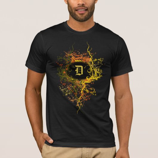 ヴィンテージダマスクパターン(モノグラム文字D) Tシャツ (正面)