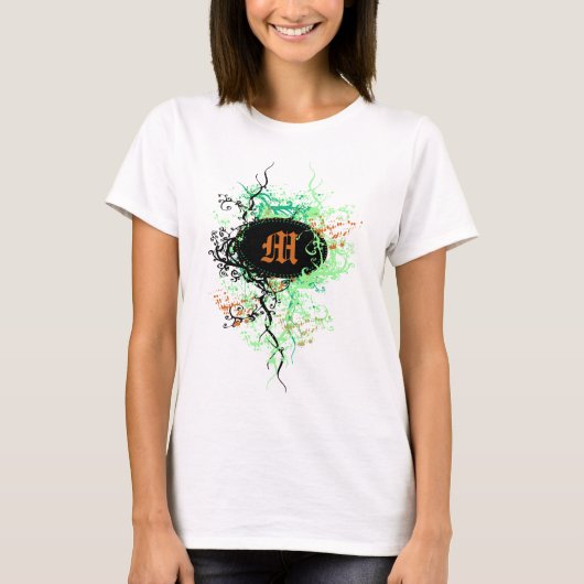 ヴィンテージダマスクパターン（モノグラム文字M） Tシャツ (正面)