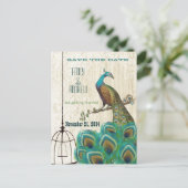 ヴィンテージダマスクピーコックバードケージ日付を保存 案内ポストカード (スタンド正面)
