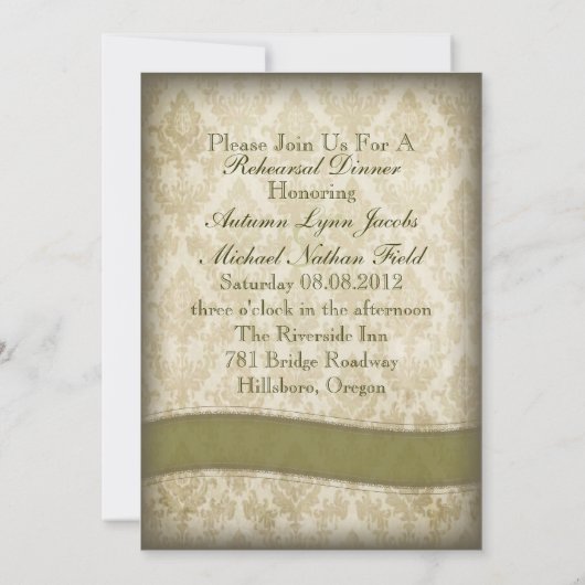 ヴィンテージダマスクピーコックリハーサルディナー招待状 招待状 (裏面)