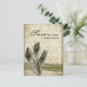 ヴィンテージダマスクピーコック結婚式の日付を保存 案内ポストカード (スタンド正面)