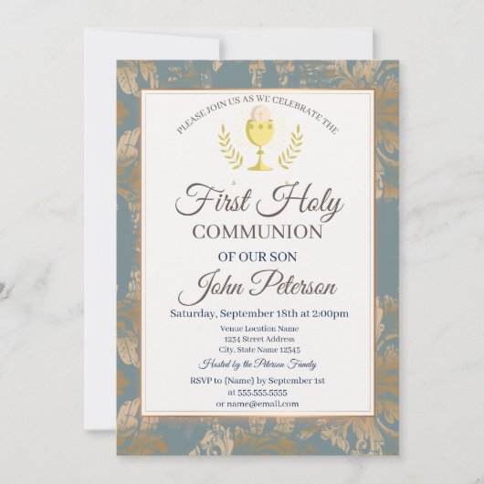 ヴィンテージダマスクファースト聖餐式 招待状 (正面)