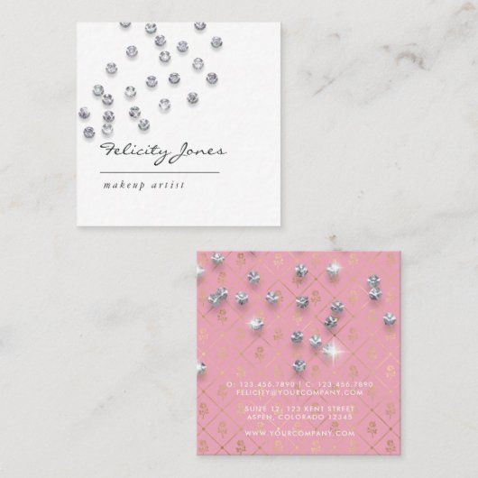 ヴィンテージダマスクフェイクグリッターリップメイクアップアーティスト スクエア名刺 (正面/裏面)