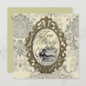 ヴィンテージダマスクブライダルシャワーティーパーティの招待状 招待状 (正面/裏面)