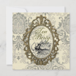 ヴィンテージダマスクブライダルシャワーティーパーティの招待状 招待状