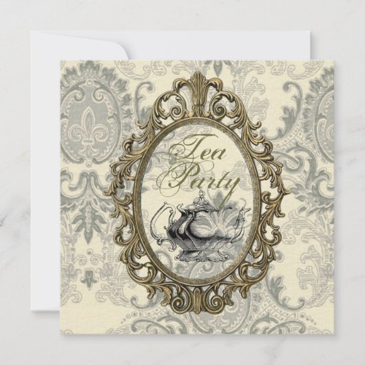 ヴィンテージダマスクブライダルシャワーティーパーティの招待状 招待状 (正面)