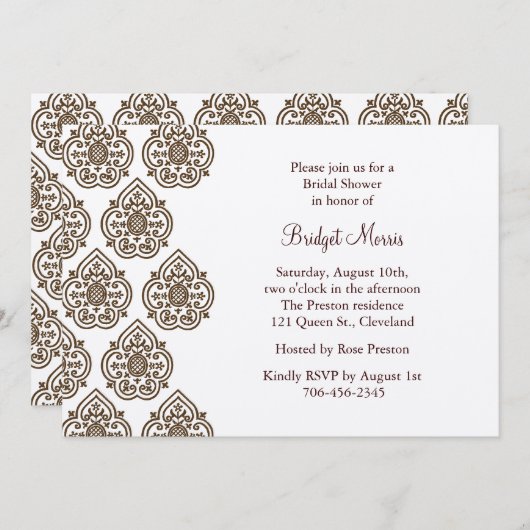 ヴィンテージダマスクブライダルシャワー招待状オンシャンパン 招待状 (正面/裏面)