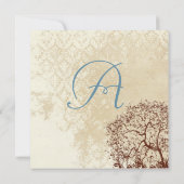 ヴィンテージダマスクブラウンツリーティール（緑がかった色）フォント結婚式の招待 招待状 (裏面)