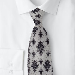 ヴィンテージダマスクブラックとグレー ネクタイ