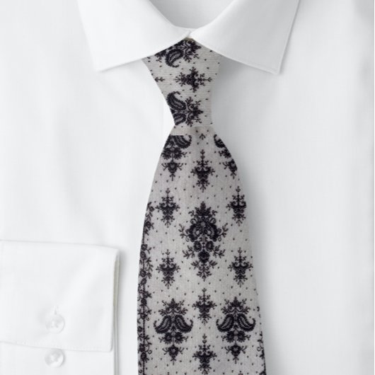 ヴィンテージダマスクブラックとグレー ネクタイ