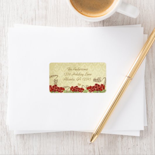 ヴィンテージダマスクブルガンディーフローリングブランチ ラベル (インサイチュ)