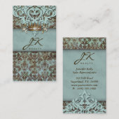 ヴィンテージダマスクブルーエレガントクラウン 名刺 (正面/裏面)