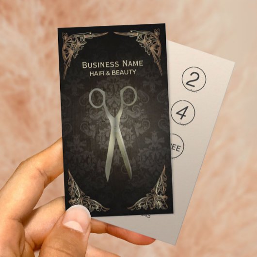 ヴィンテージダマスクヘアサロンロイヤリティパンチカード ロイヤリティカード