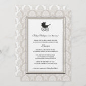 ヴィンテージダマスクベビーキャリッジベビーシャワー 招待状 (正面/裏面)