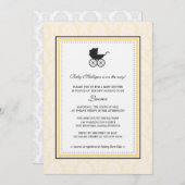 ヴィンテージダマスクベビーキャリッジベビーシャワー 招待状 (正面/裏面)