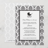 ヴィンテージダマスクベビーキャリッジベビーシャワー 招待状 (正面/裏面)