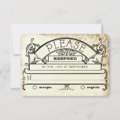 ヴィンテージダマスクモダンタイポグラフィウェディングRSVP 出欠カード (正面)