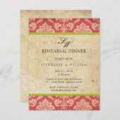 ヴィンテージダマスクモノグラムリハーサルディナーカード 招待状 (正面/裏面)