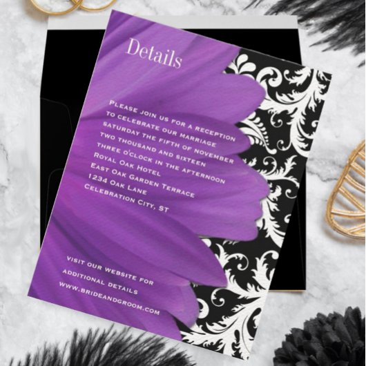 ヴィンテージダマスクラベンダーガーベラデイジー結婚ズ 招待状