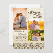 ヴィンテージダマスクレースコーヒーフォト日付を保存 案内ポストカード (正面/裏面)