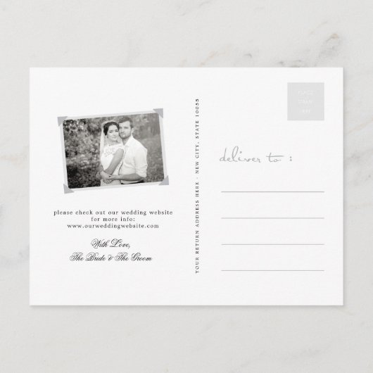 ヴィンテージダマスクレースコーヒーフォト日付を保存 案内ポストカード (裏面)