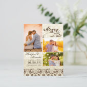 ヴィンテージダマスクレースコーヒーフォト日付を保存 案内ポストカード (スタンド正面)