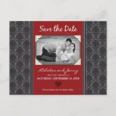 ヴィンテージダマスク写真クランベリー日付を保存 案内ポストカード (正面)