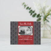 ヴィンテージダマスク写真クランベリー日付を保存 案内ポストカード (スタンド正面)