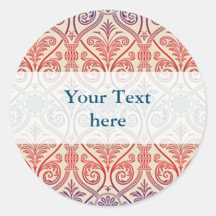 ヴィンテージダマスク壁紙 – ブルーバイオレットレッド ラウンドシール