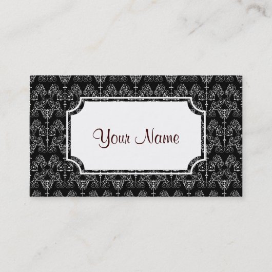 ヴィンテージダマスク壁紙 – 白+あなたのバックグラファー。 名刺 (正面)