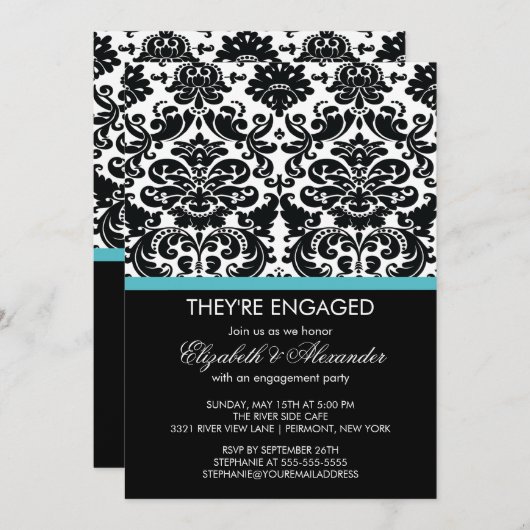ヴィンテージダマスク婚約パーティ 招待状 (正面/裏面)