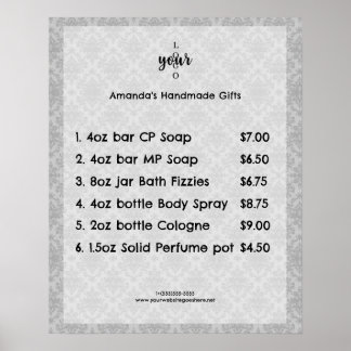 ヴィンテージダマスク小規模企業の価格表 ポスター