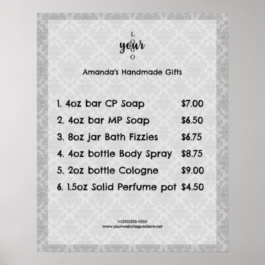 ヴィンテージダマスク小規模企業の価格表 ポスター (正面)