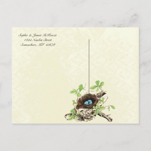 ヴィンテージダマスク巣の卵を移動 案内ポストカード (裏面)