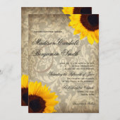 ヴィンテージダマスク素朴ヒマワリ結婚式招待状 招待状 (正面/裏面)