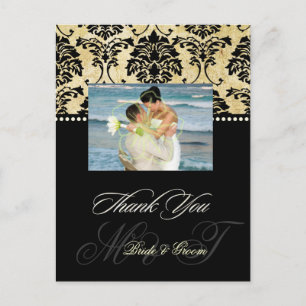 ヴィンテージダマスク結婚式ありがとうフォトポストカード, ポストカード