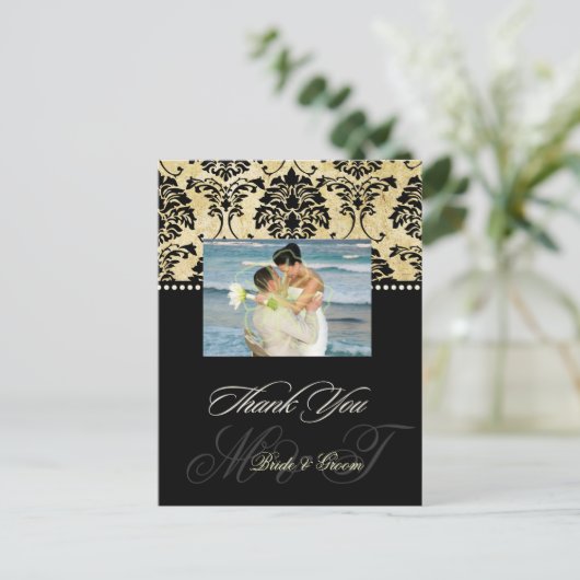 ヴィンテージダマスク結婚式ありがとうフォトポストカード， ポストカード (スタンド正面)