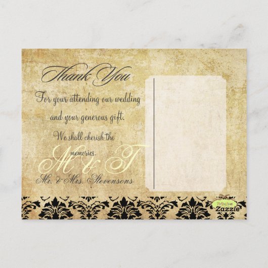 ヴィンテージダマスク結婚式ありがとうフォトポストカード， ポストカード (裏面)