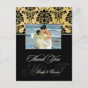 ヴィンテージダマスク結婚式ありがとうフォトポストカード, ポストカード