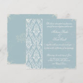 ヴィンテージダマスク結婚式の招待ブルー 招待状 (正面/裏面)