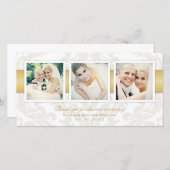 ヴィンテージダマスク結婚金ゴールドの写真コラージュ サンキューカード (正面/裏面)