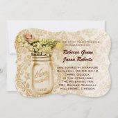 ヴィンテージダマスク西部フローラメイスン結婚ジャー 招待状 (正面)