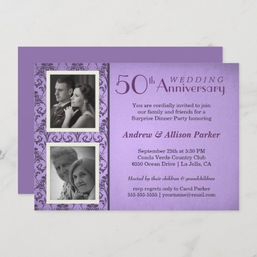 ヴィンテージダマスク記念日2枚招待状 招待状 (正面/裏面)