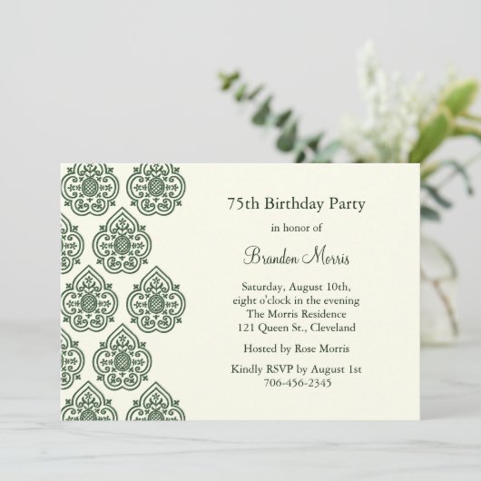 ヴィンテージダマスク誕生日招待状 招待状 (スタンド正面)