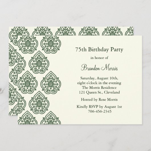 ヴィンテージダマスク誕生日招待状 招待状 (正面/裏面)