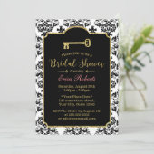 ヴィンテージダマスク金ゴールドスケルトン鍵ブライダルシャワー 招待状 (スタンド正面)